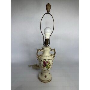 Floral Ceramic Table Lamp Hand Painted French Style Art Deco Urn Gold Handles